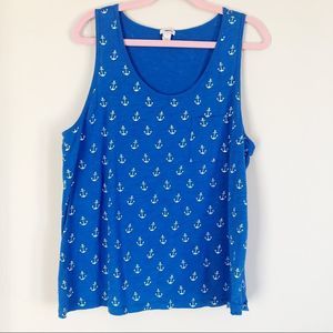 J Crew Factory Blue White Anchor Print Tank Top